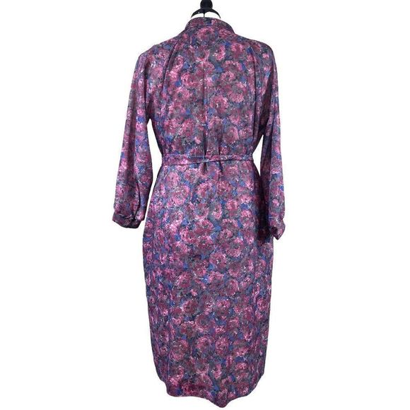 Unicorn 70s Vintage Plus Size 18 Zip Front Long Sleeve Floral Dress with Pockets - Picture 2 of 8